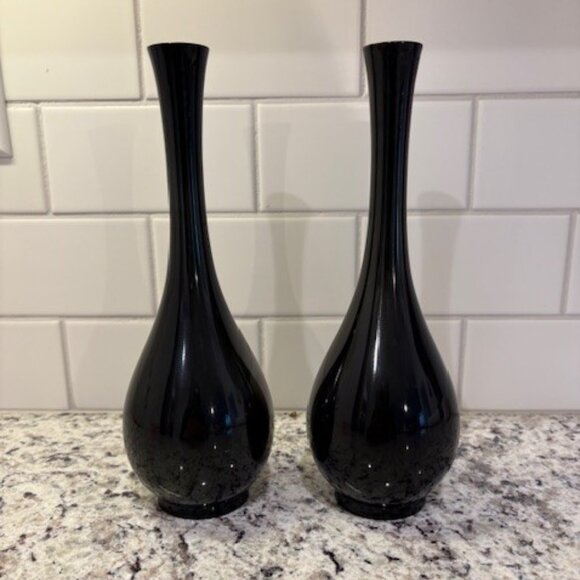 Black Lacquer Bud Vases from Japan (Set of 2) - 9.5 Inches (Height) - Picture 2 of 5